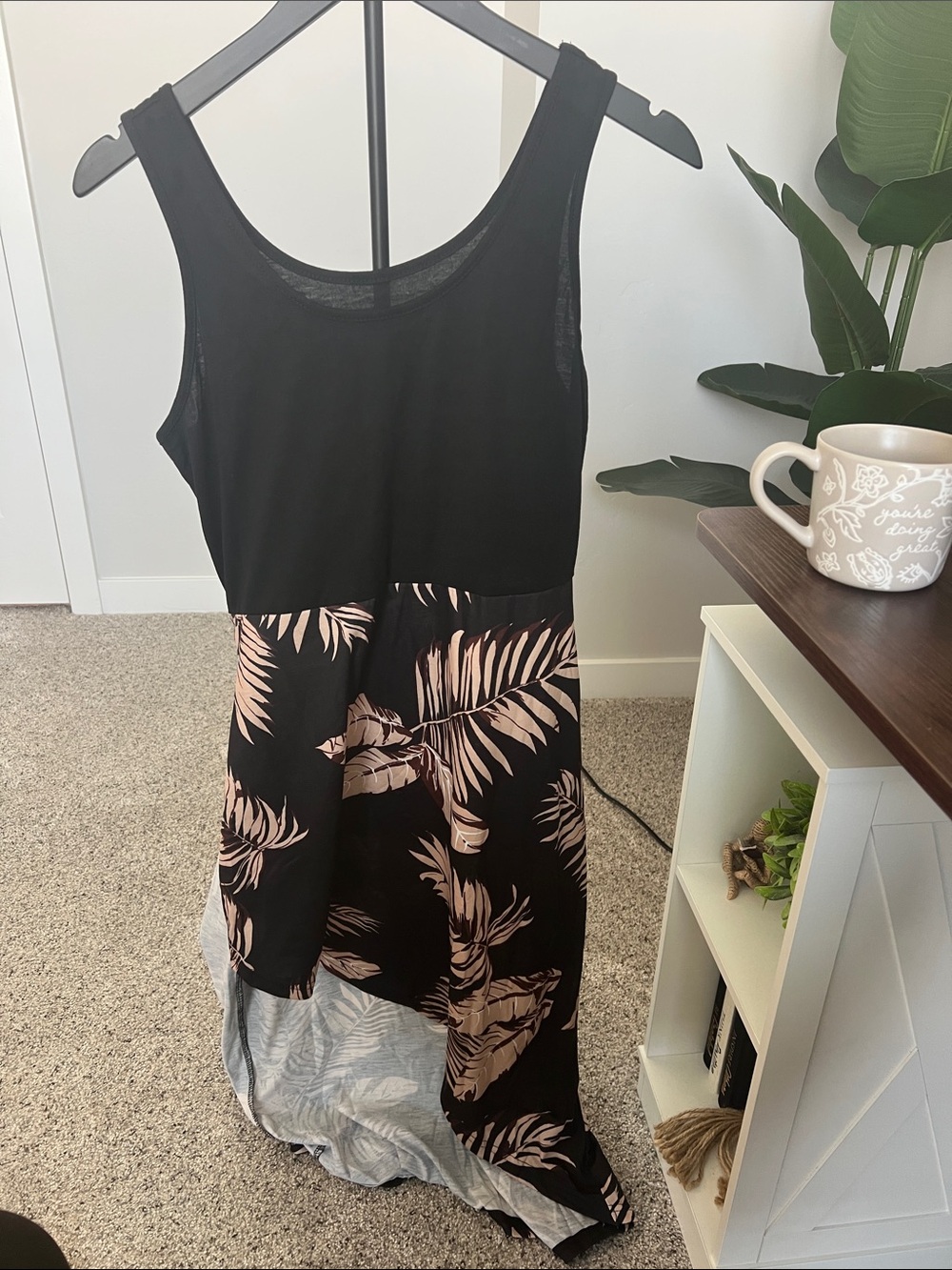 Black & Blush Tropical Print Sleeveless Maxi Dress